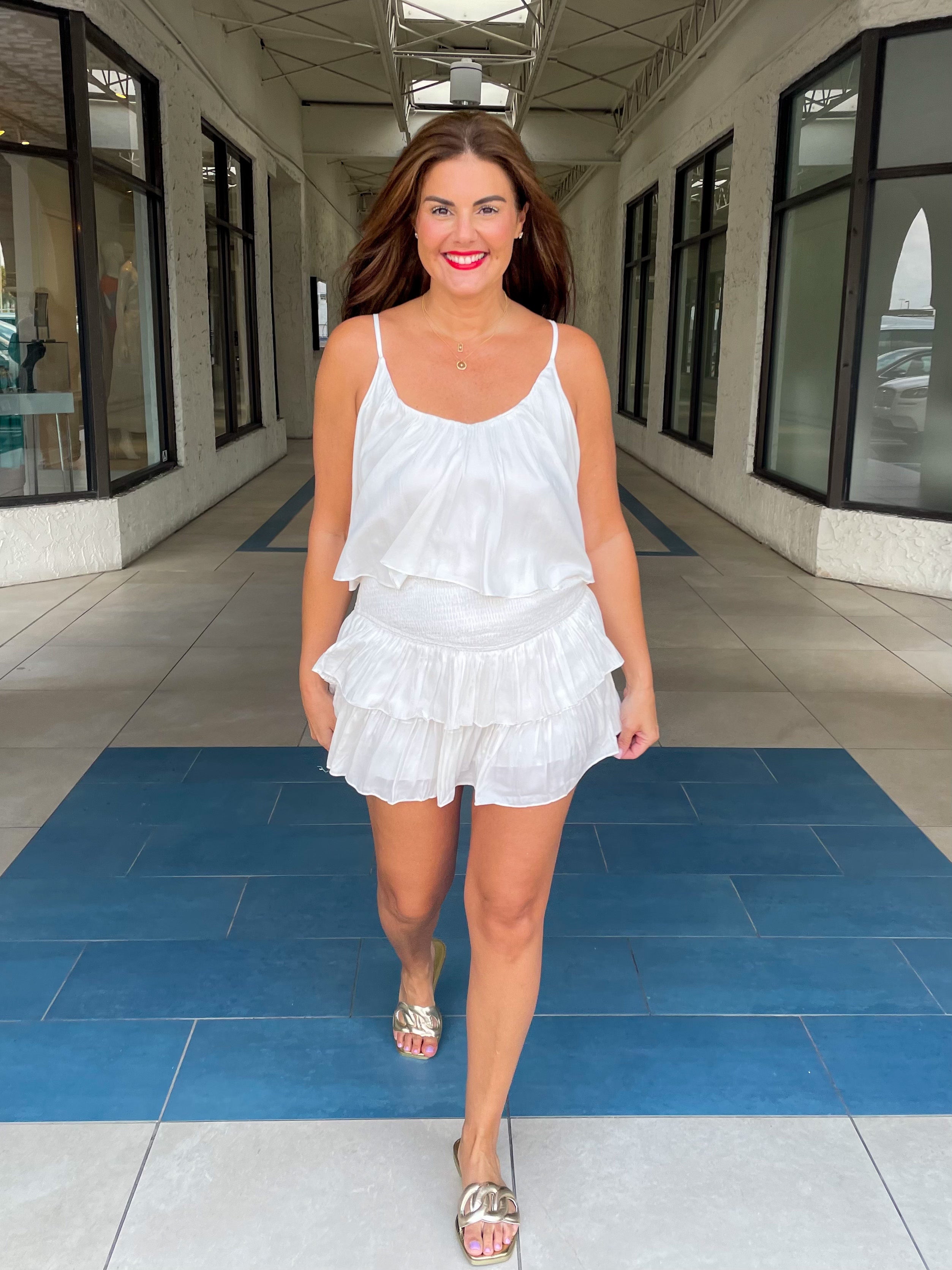 Raven Ruffle Romper Dress (Creamy White)
