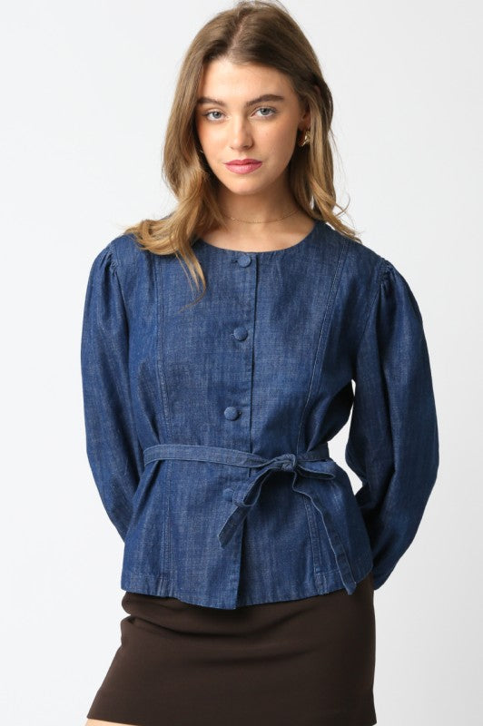 Alicia Denim Top with Belted Detail
