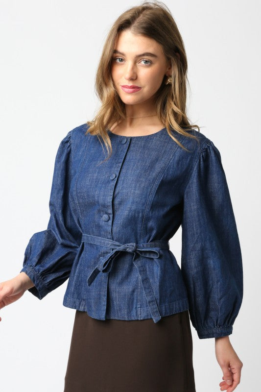 Alicia Denim Top with Belted Detail