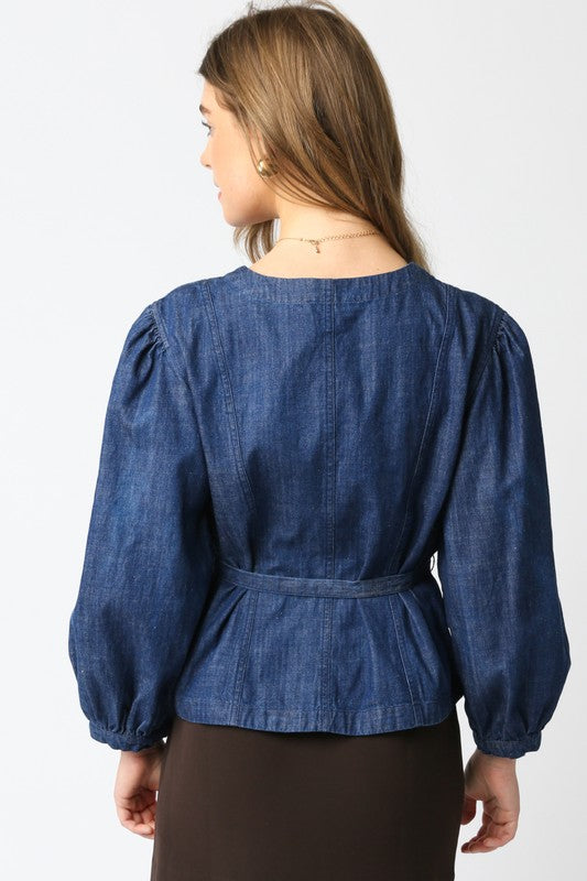 Alicia Denim Top with Belted Detail