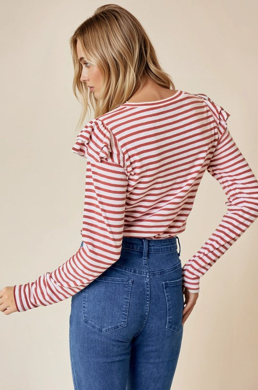 Beth Ruffle Shoulder Stripe Top
