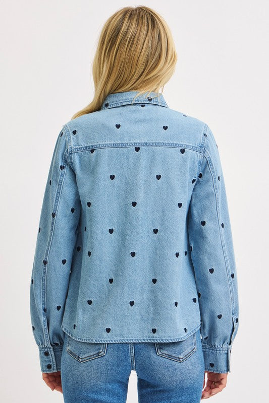 Lover Embroidered Button Down Top