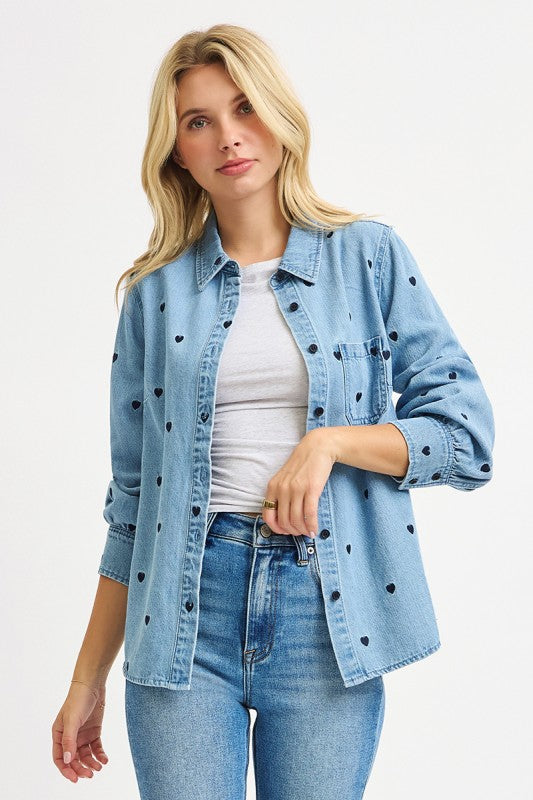 Lover Embroidered Button Down Top