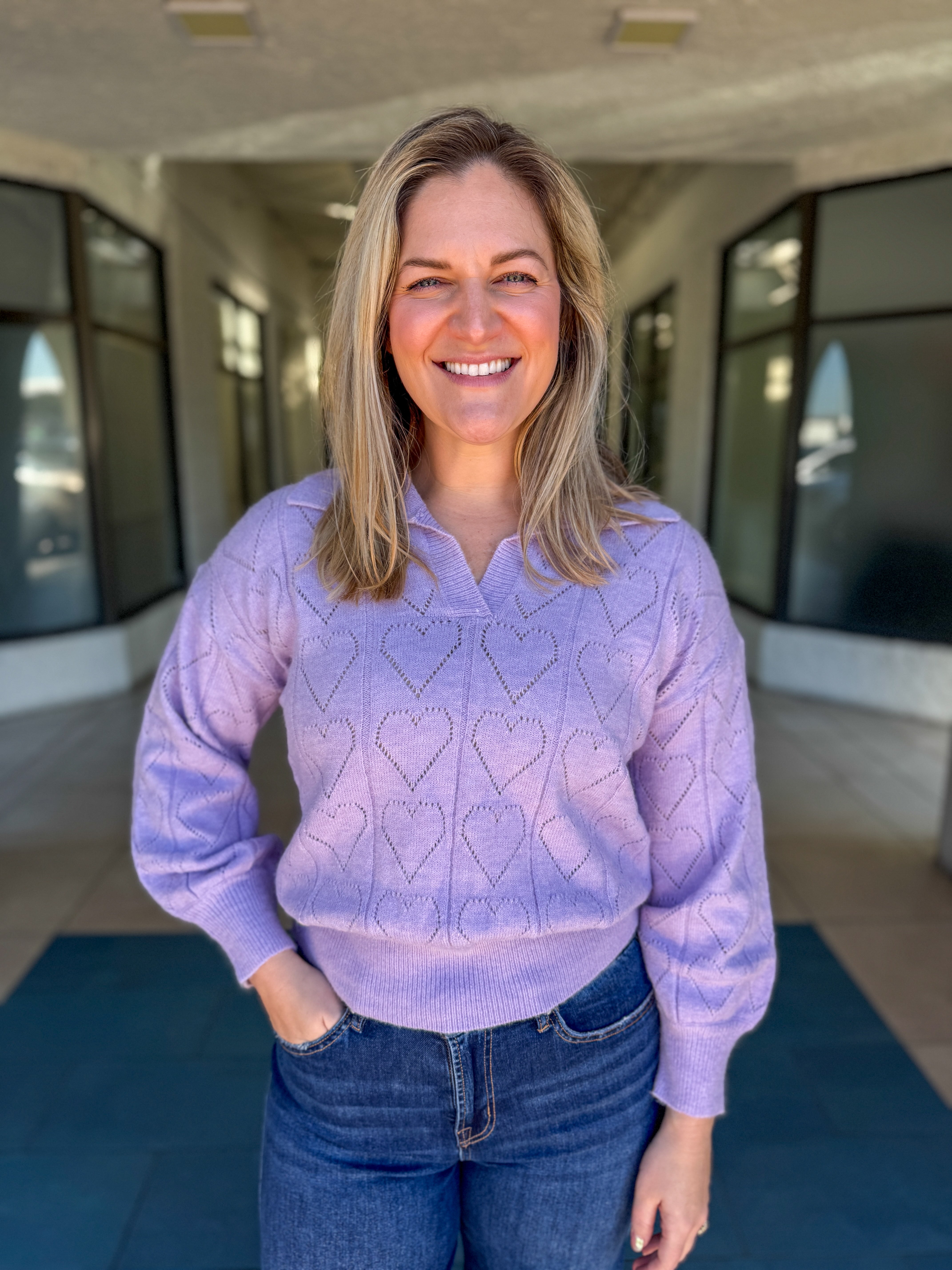 Holey Heart Collared Sweater (Lavender)