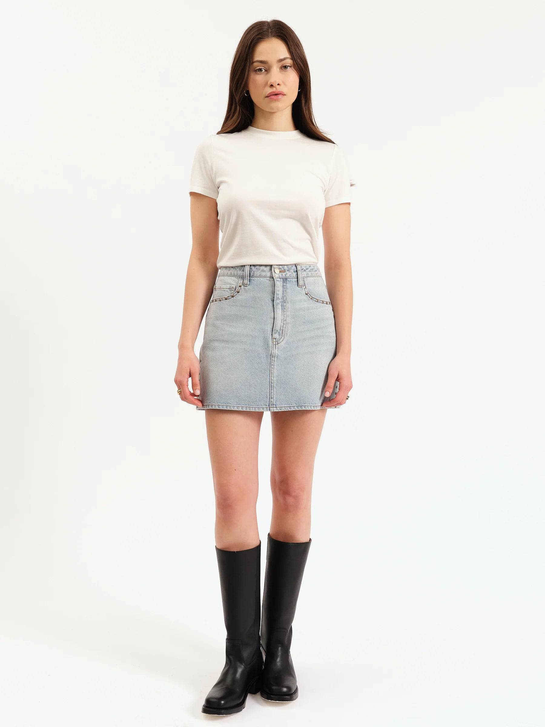 Stash High Rise Studded Denim Skirt