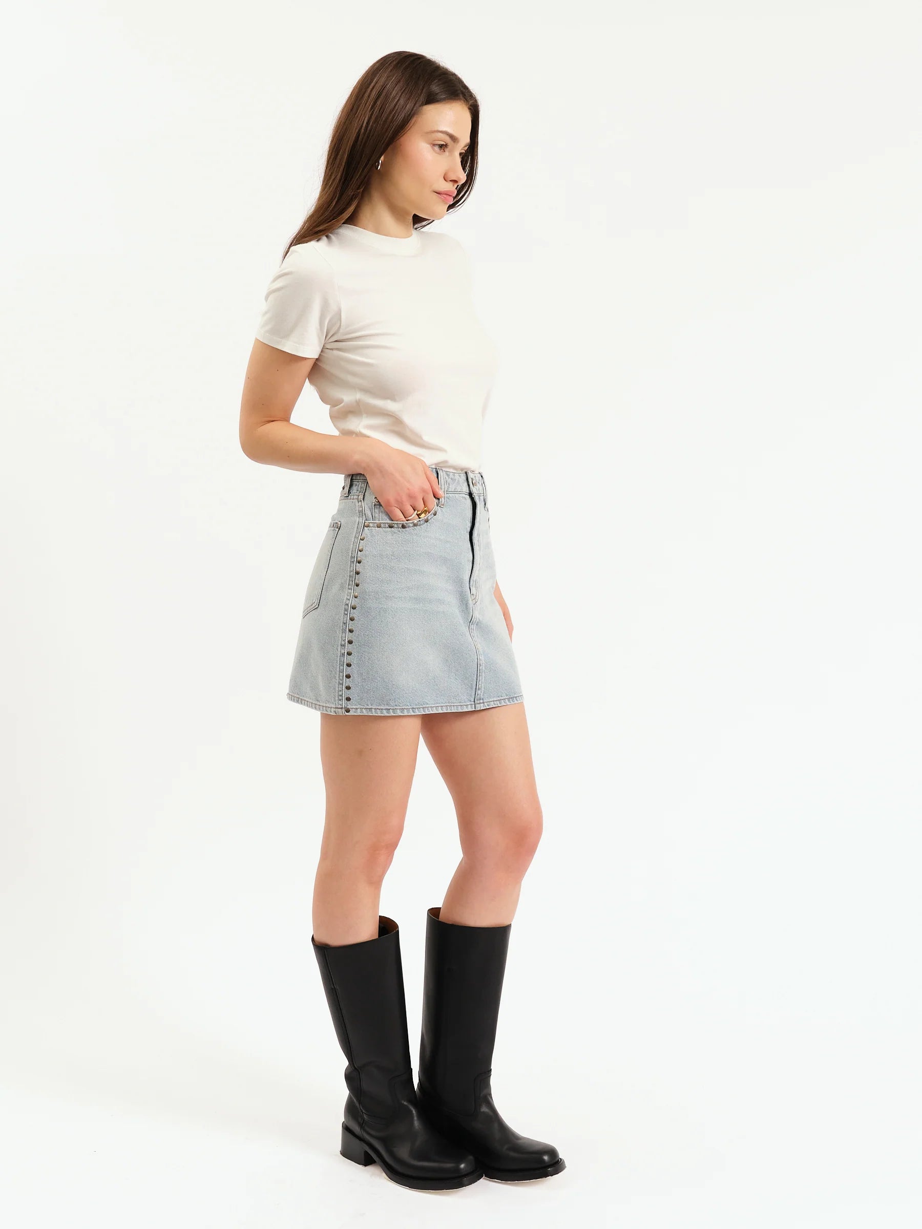 Stash High Rise Studded Denim Skirt