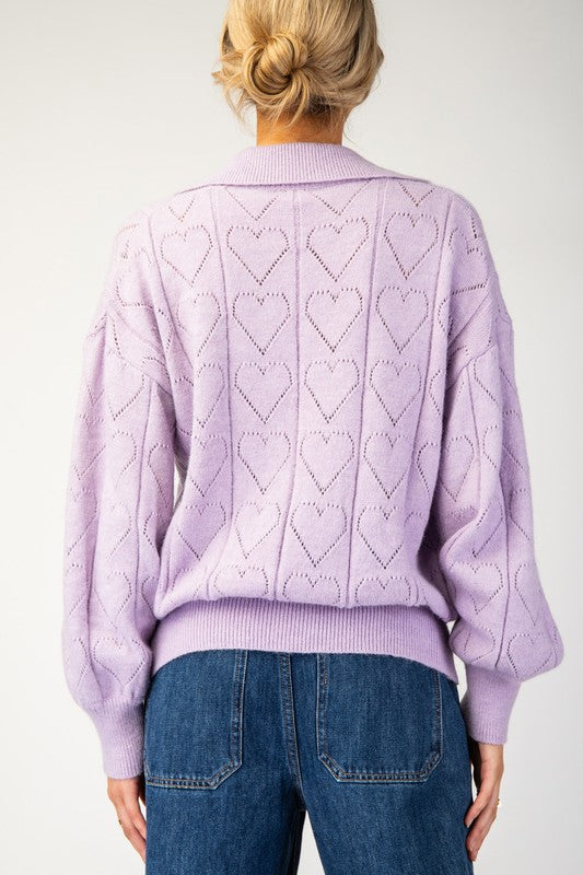 Holey Heart Collared Sweater (Lavender)