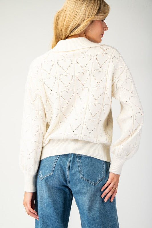 Holey Heart Collared Sweater (Ivory)