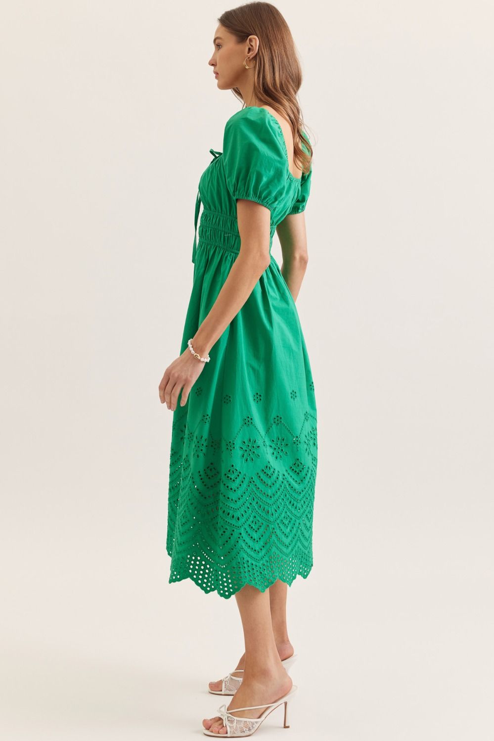 Sheri Puff Sleeve Eyelet Midi Dress