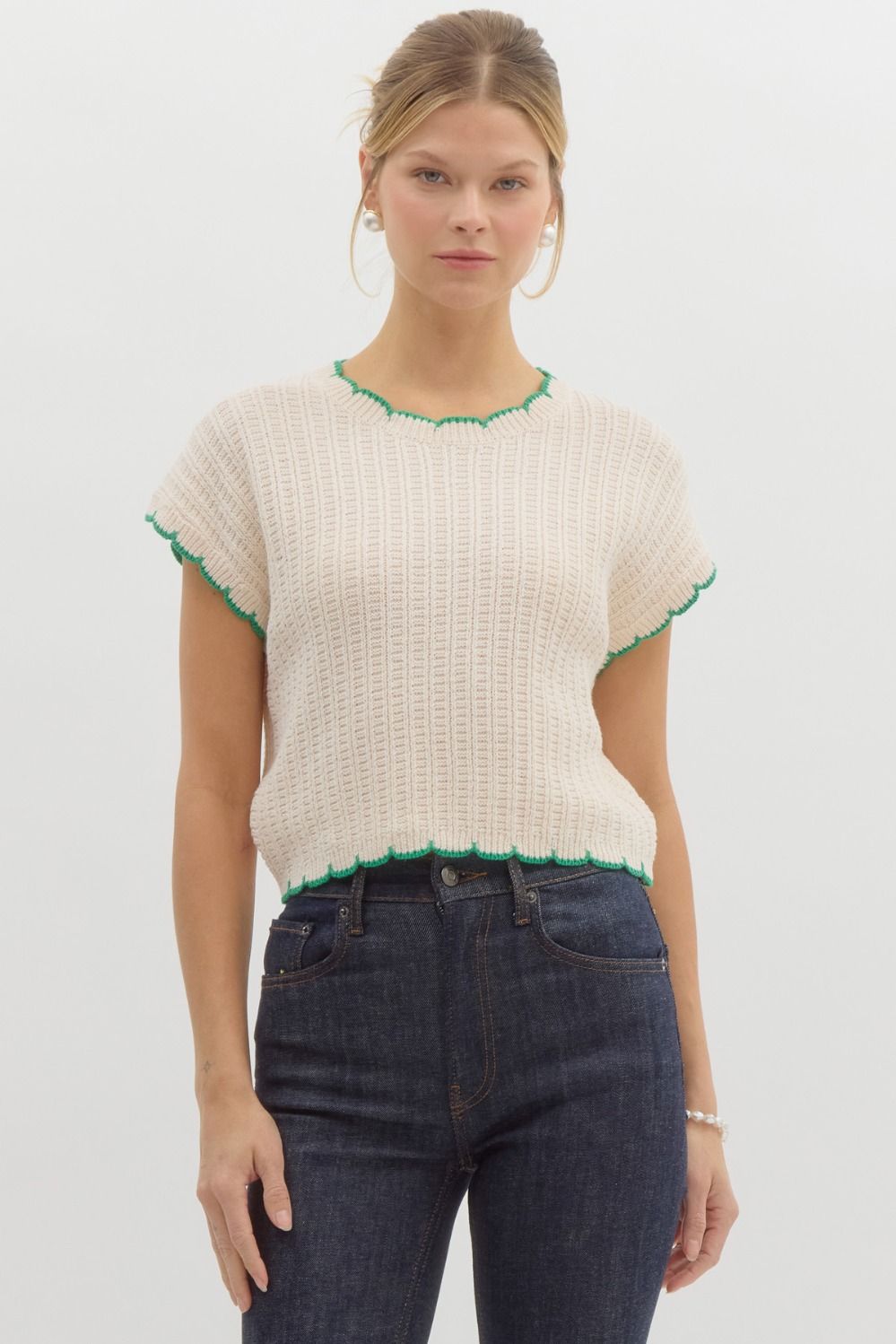 Jennie Scallop Knit Top (Cream)