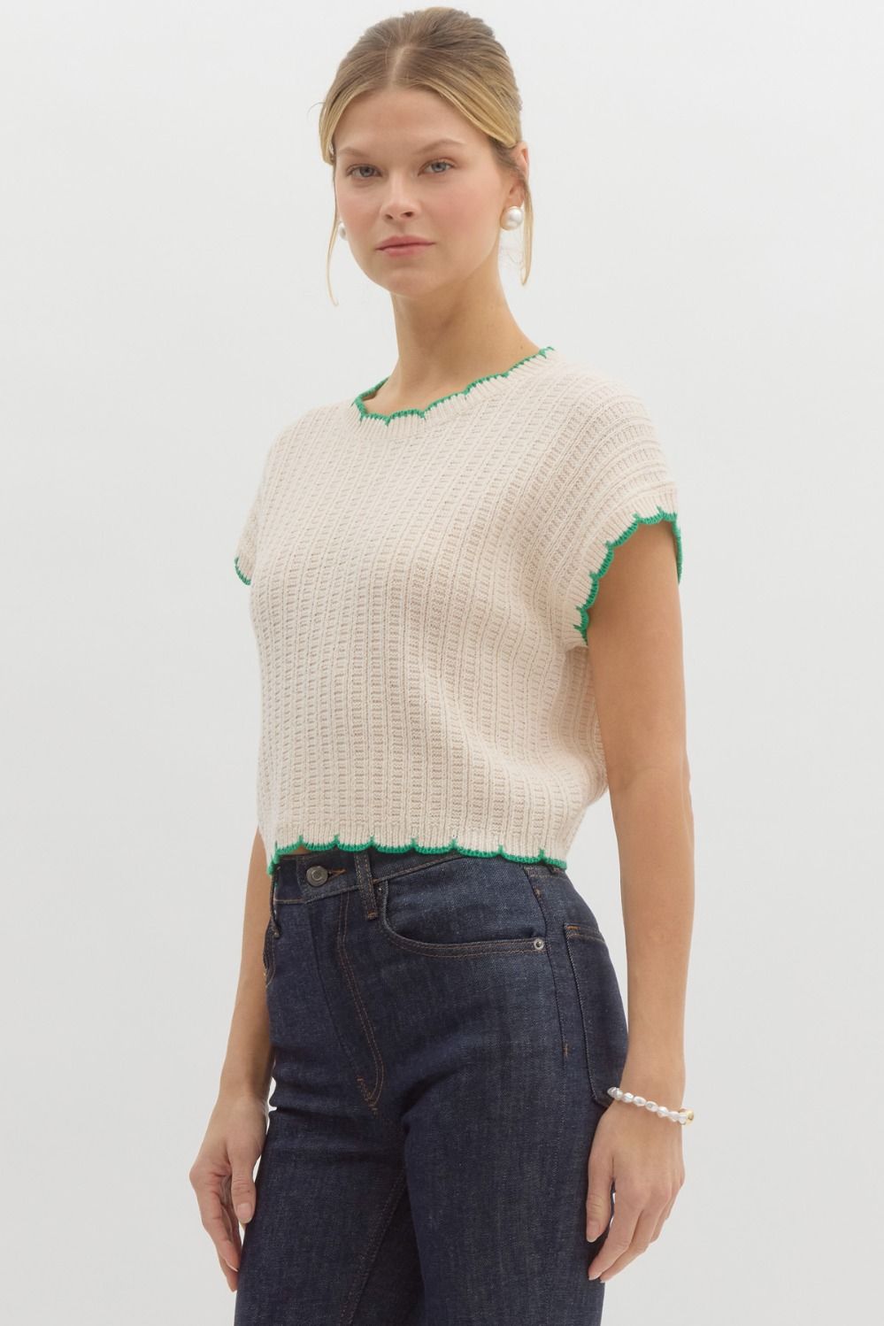 Jennie Scallop Knit Top (Cream)