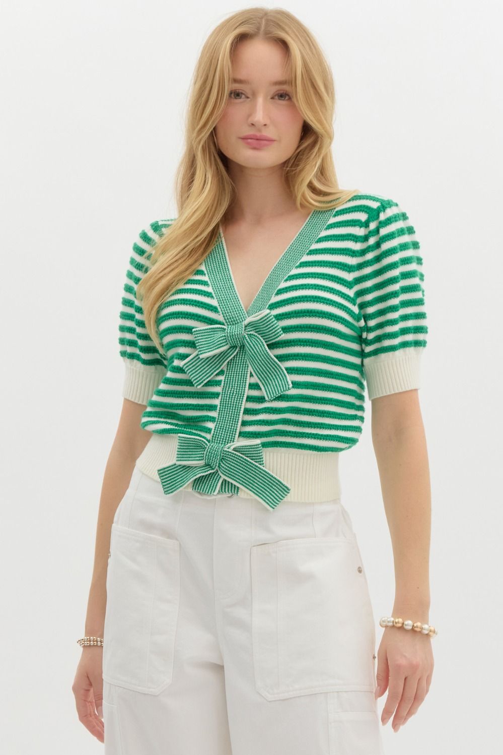 Alana Bow Puff Sleeve Cardigan