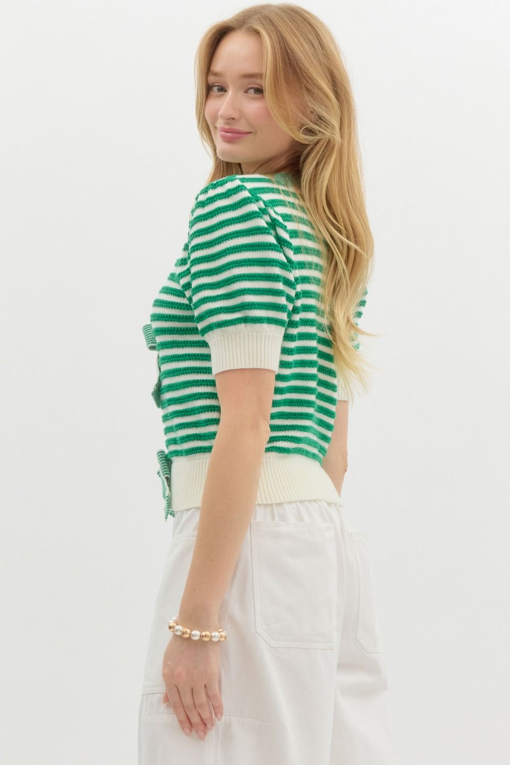 Alana Bow Puff Sleeve Cardigan