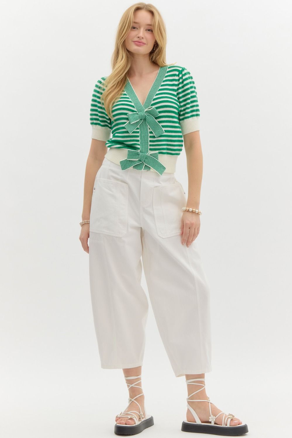 Alana Bow Puff Sleeve Cardigan