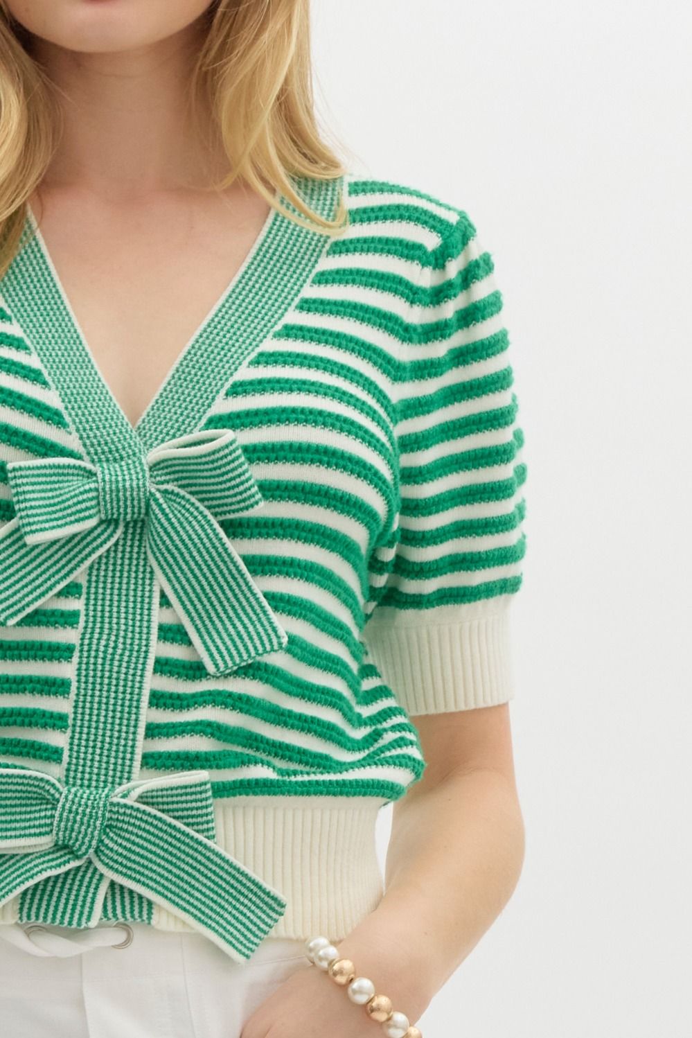 Alana Bow Puff Sleeve Cardigan