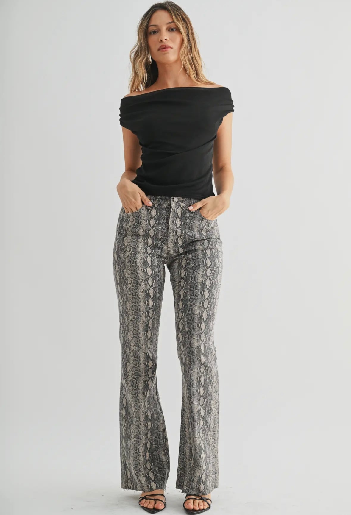 Bebe Snakeskin Flare Jeans