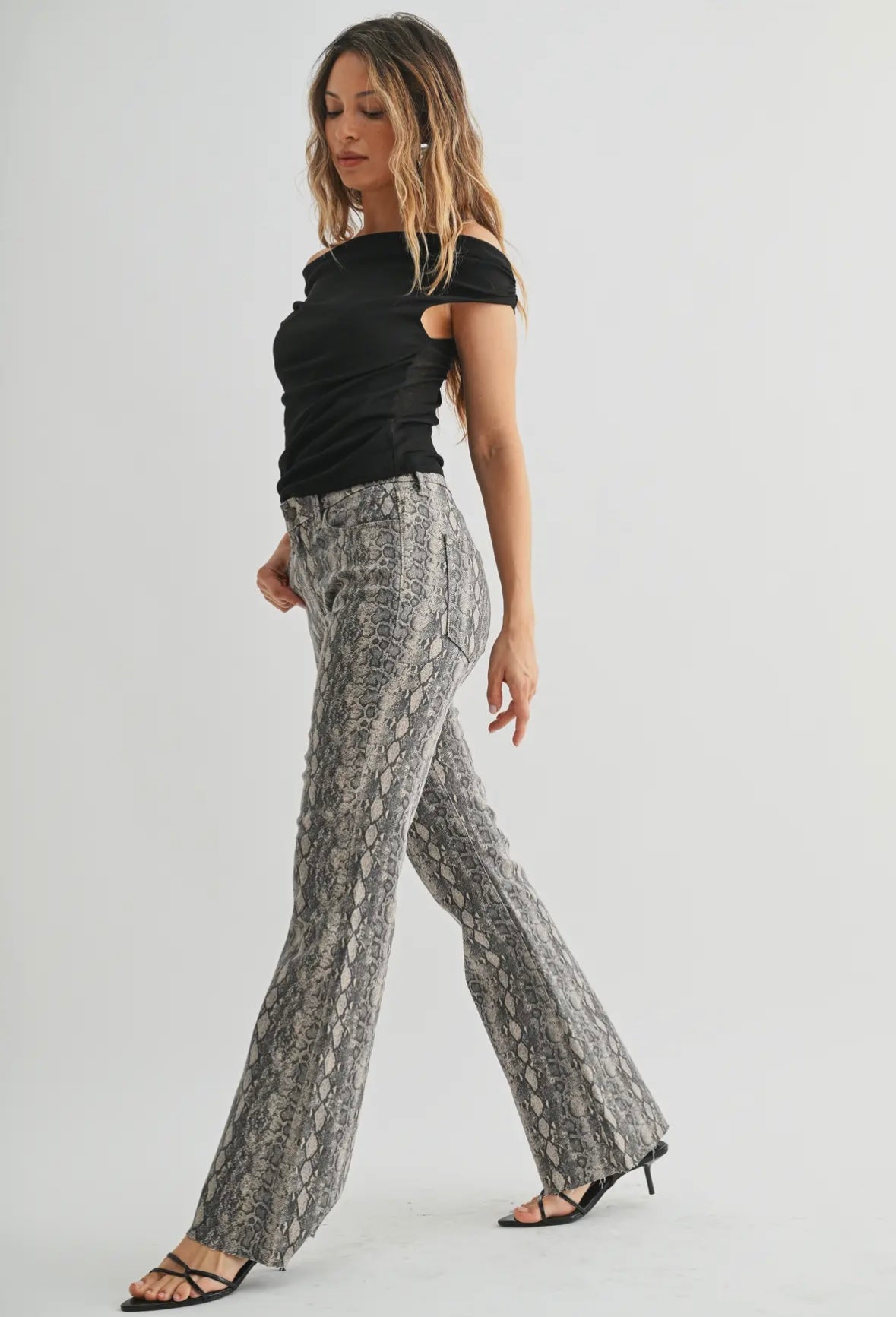 Bebe Snakeskin Flare Jeans