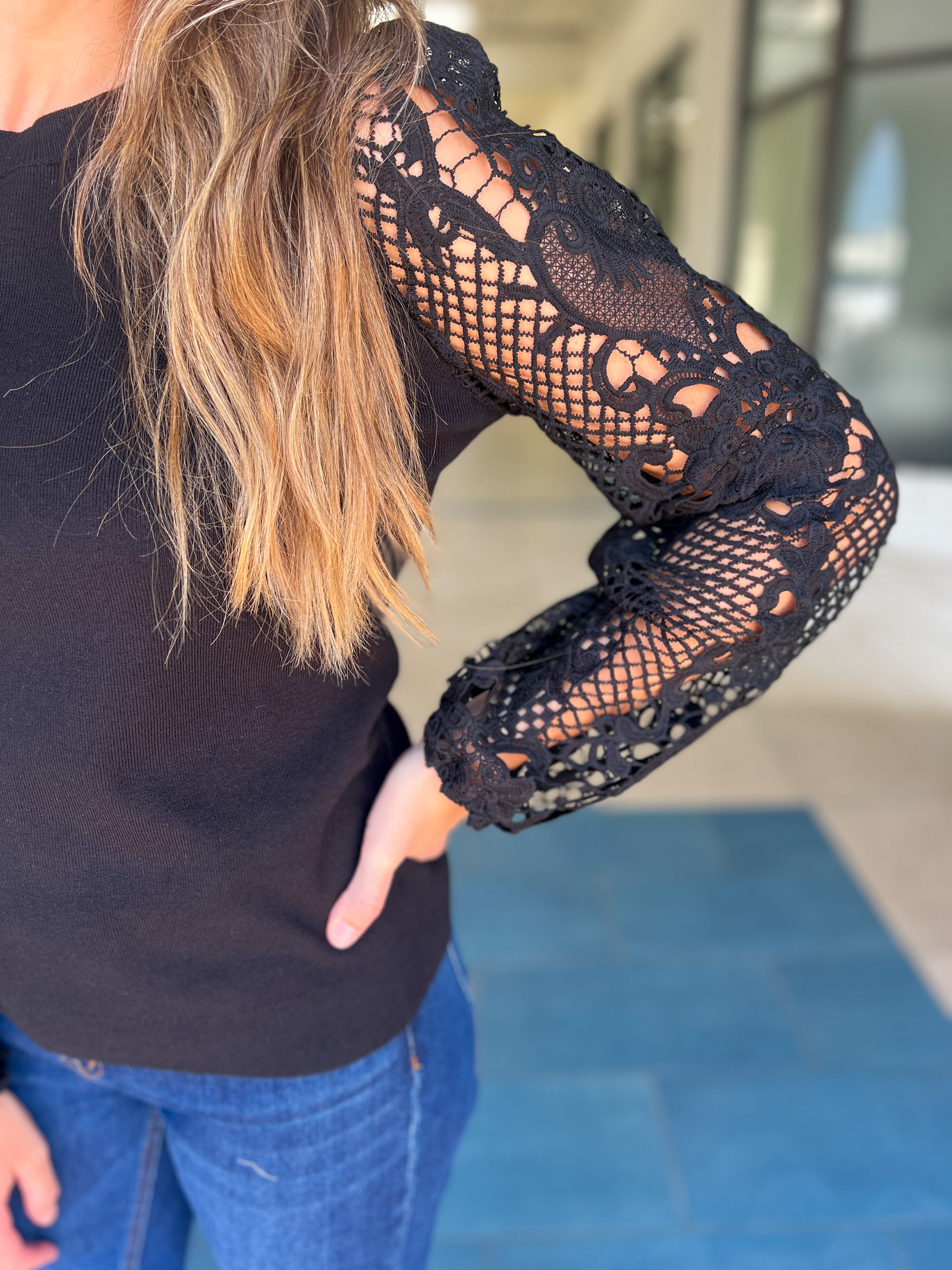 Ayelett Contrast Lace Sweater