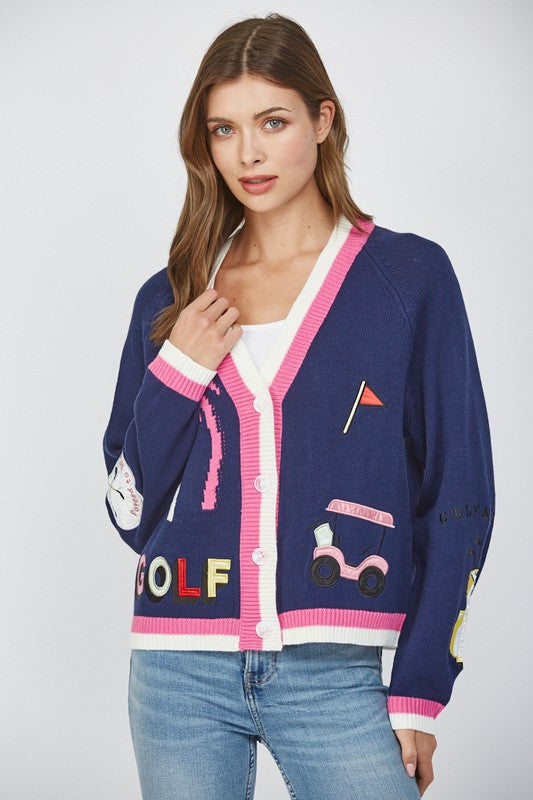 Golf Embroidered Sweater - Navy