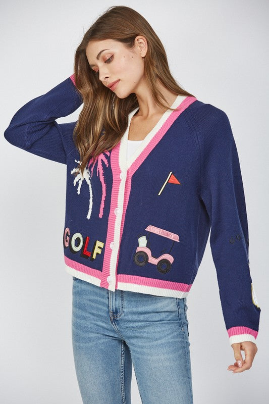 Golf Embroidered Sweater - Navy
