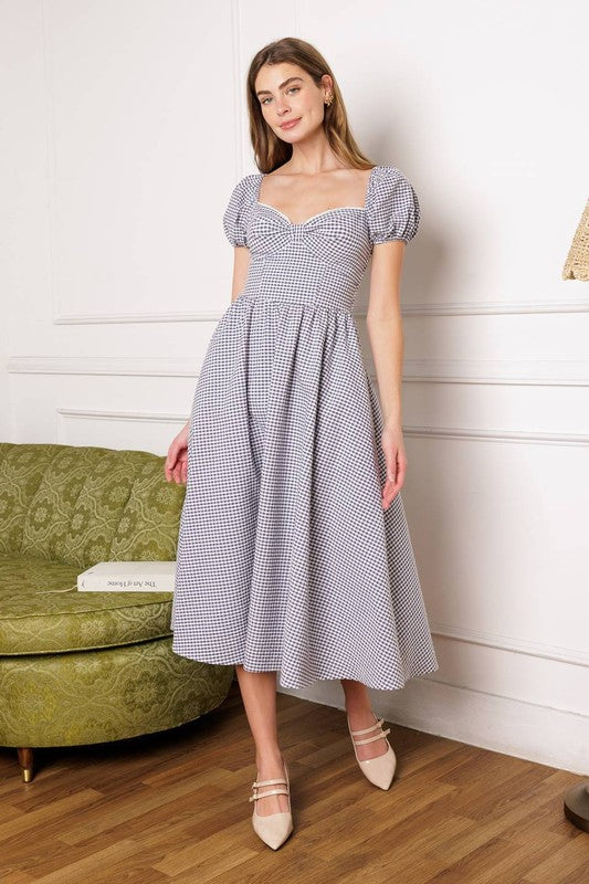 Tomie Gingham Midi Dress