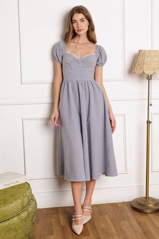 Tomie Gingham Midi Dress
