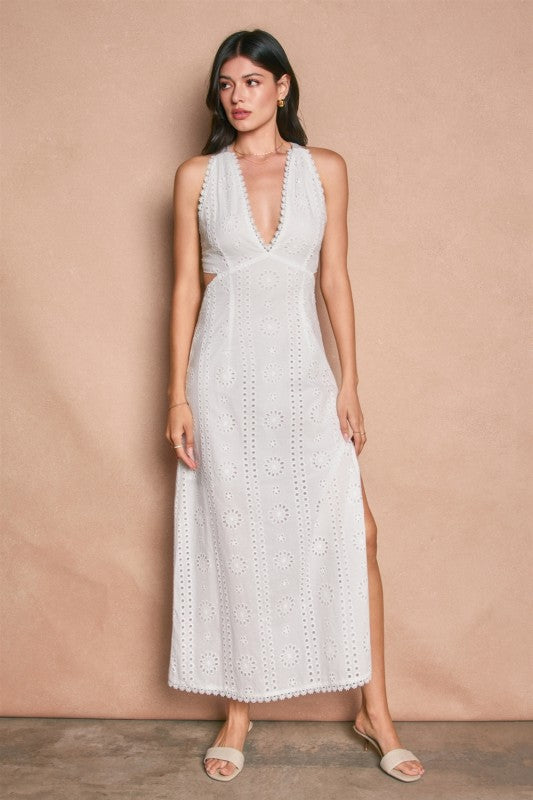 Berkley Eyelet Plunging Cut Out Midi Dress