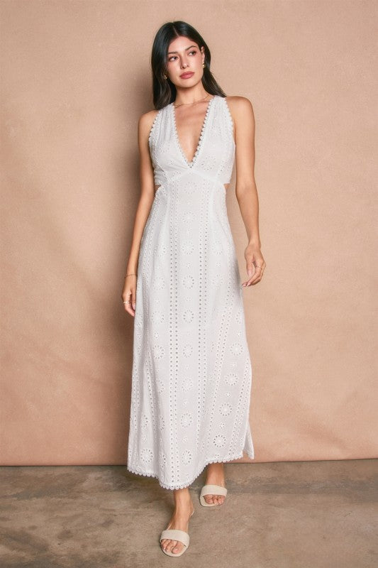 Berkley Eyelet Plunging Cut Out Midi Dress