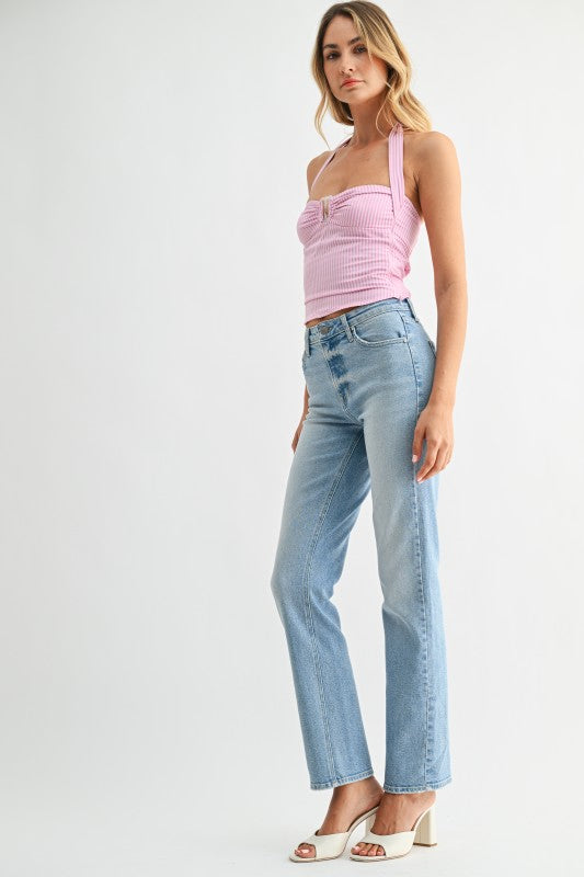 Joya Mid Rise Stovepipe Straight Leg