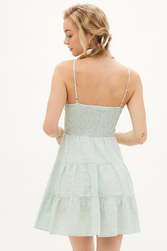 Ollie Striped Linen Dress (Green)