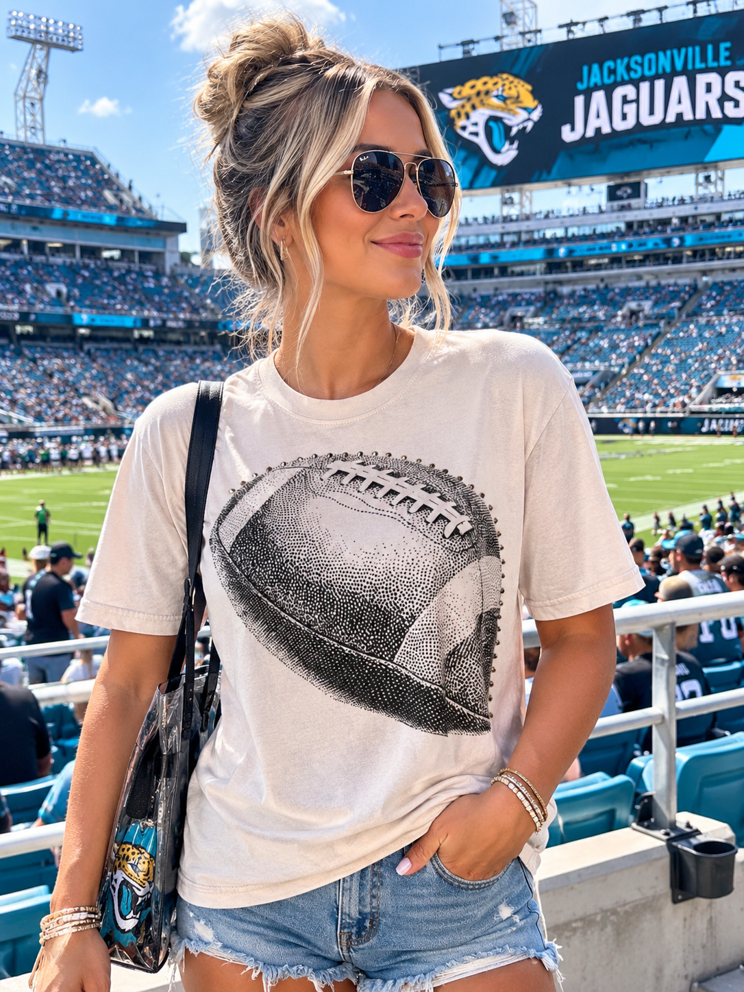 Studded Football Tee (Natural)