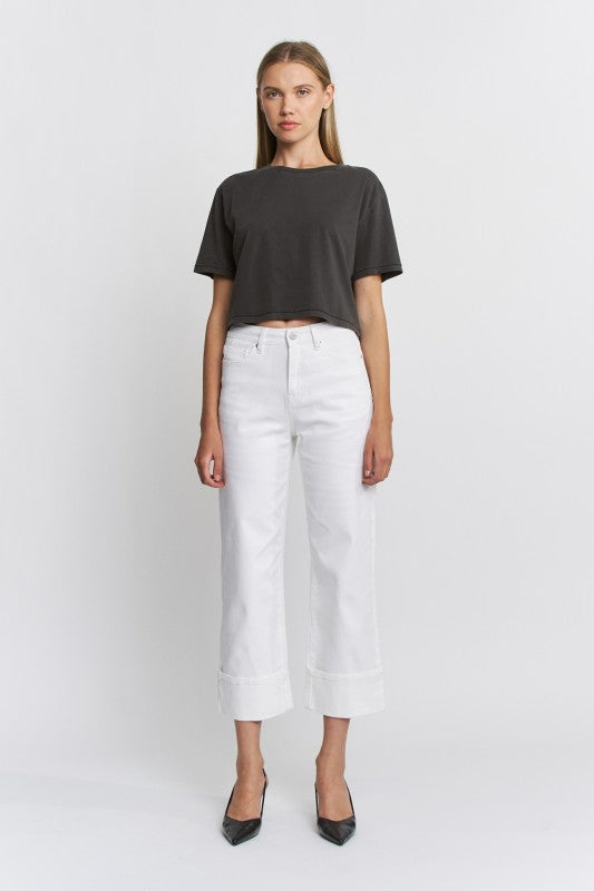 Delilah High Rise Wide Crop Cuffed Jeans
