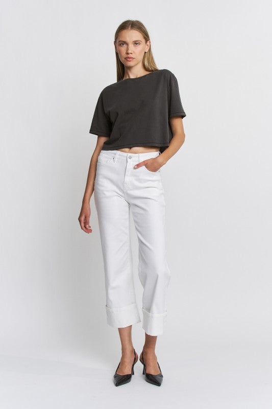 Delilah High Rise Wide Crop Cuffed Jeans