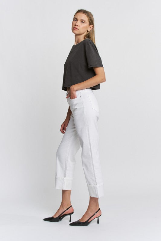 Delilah High Rise Wide Crop Cuffed Jeans