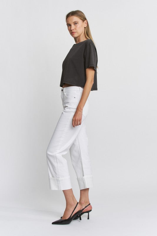 Delilah High Rise Wide Crop Cuffed Jeans