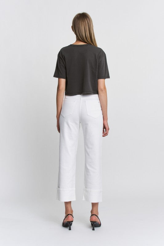 Delilah High Rise Wide Crop Cuffed Jeans