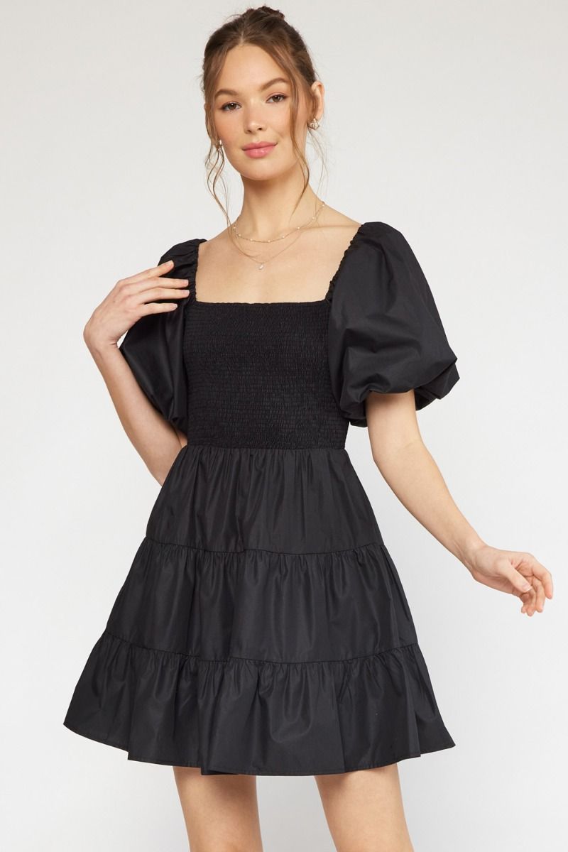 Marlowe Smocked Dress (Black)