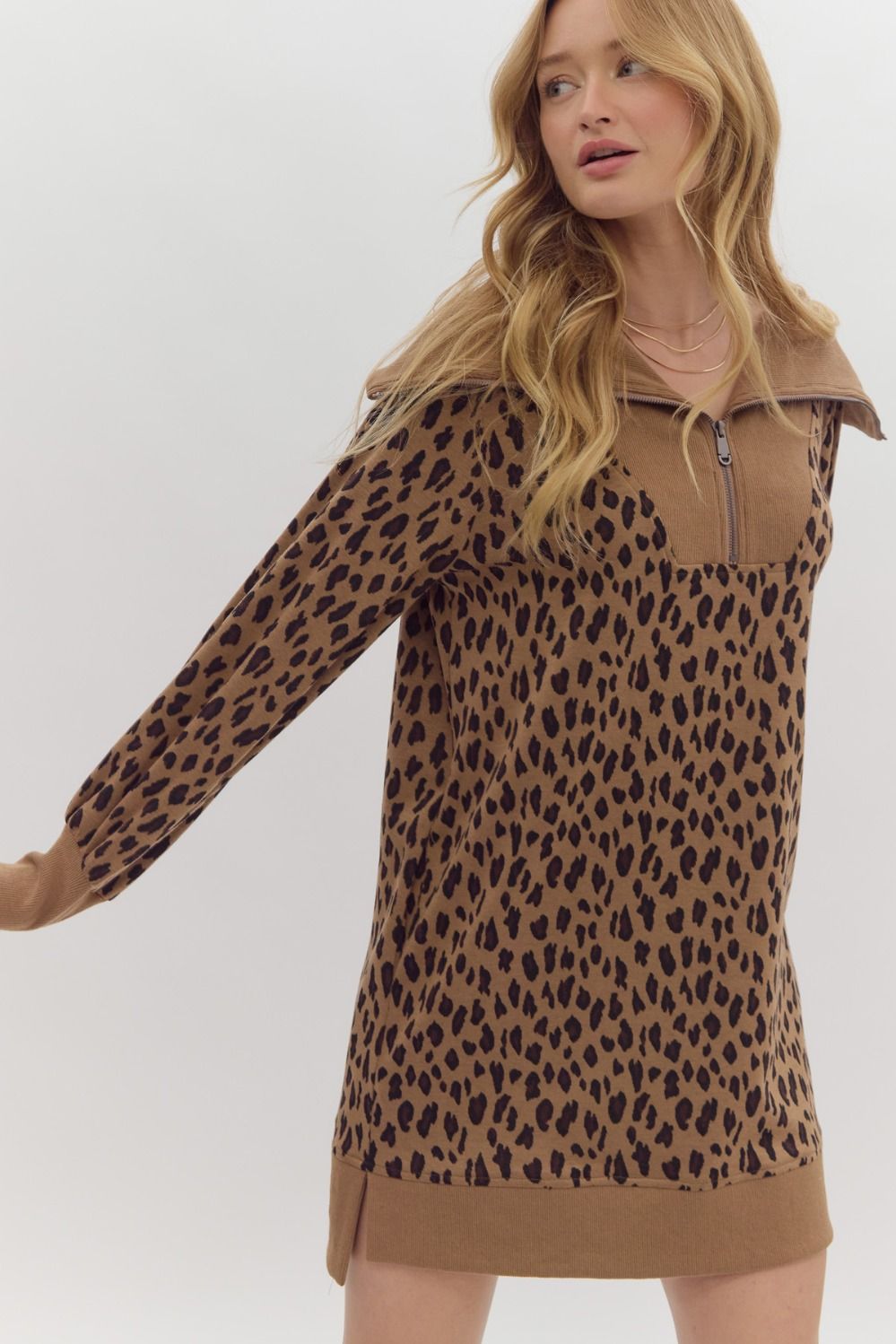 Diandra Leopard Half-Zip Dress
