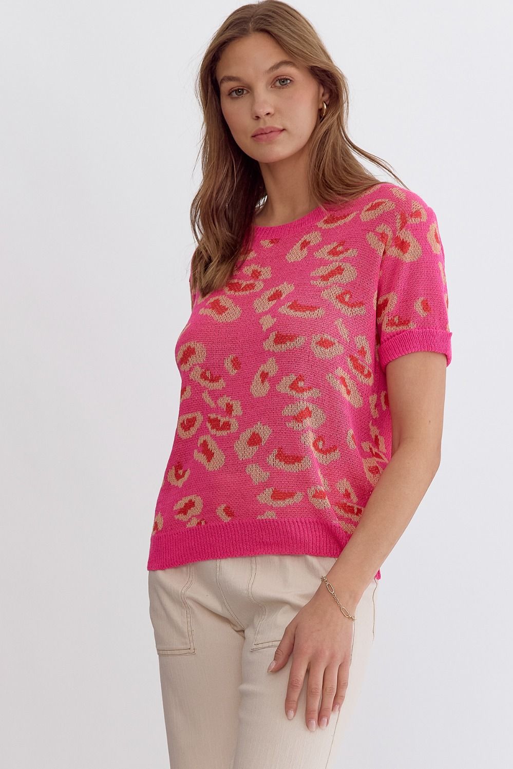 Annabelle Leopard Knit Top (Pink)