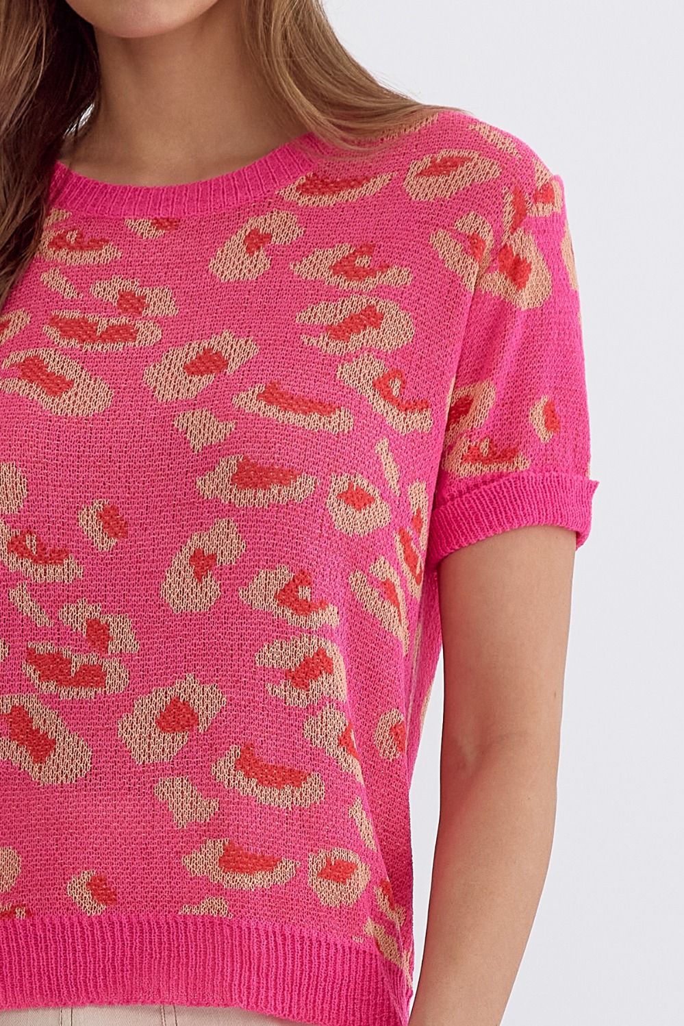 Annabelle Leopard Knit Top (Pink)