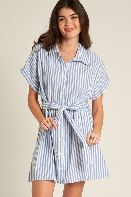 Giana Striped Button Mini Dress
