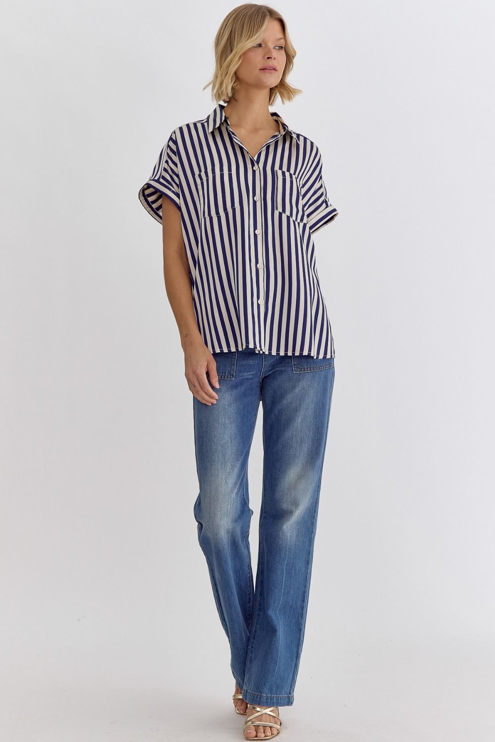 Shelbie Striped Top (Navy)