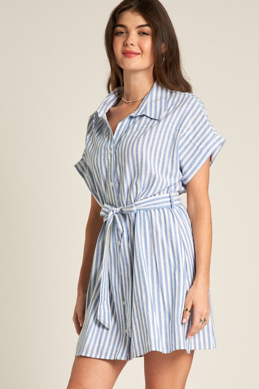 Giana Striped Button Mini Dress