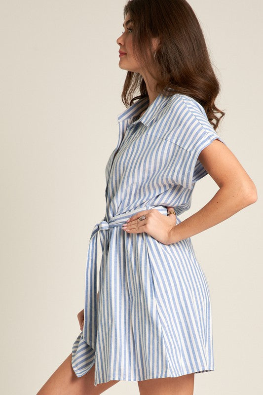 Giana Striped Button Mini Dress