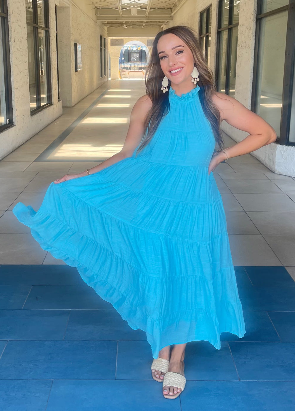 Josephine Tiered Maxi Dress (Aqua)