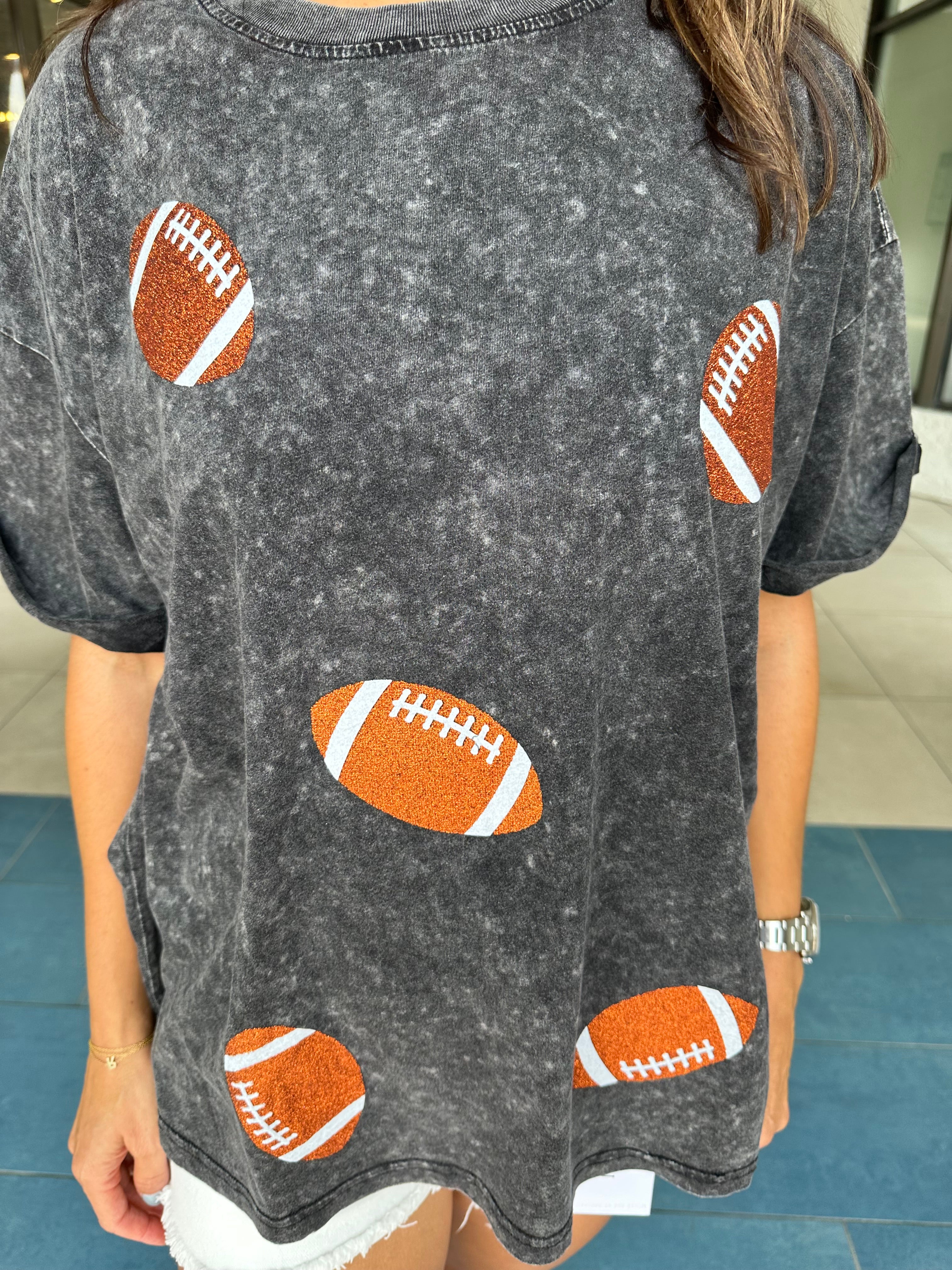 Glitter Football Snow Dyed Tee