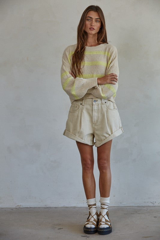 Rowan Striped Sweater (Natural / Lime)