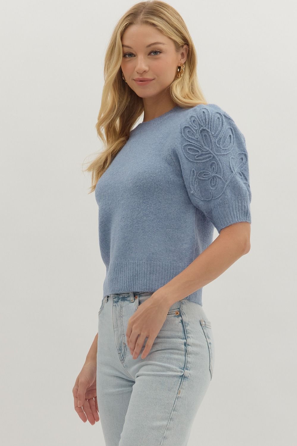 Eilana Puff Sleeve Sweater (Blue)