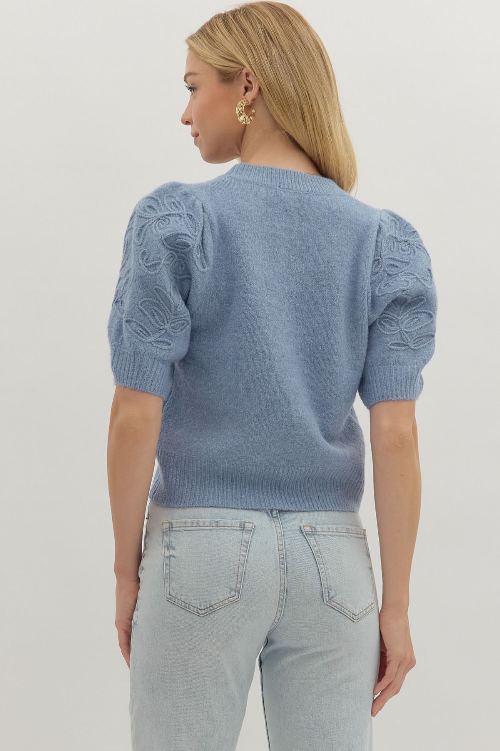 Eilana Puff Sleeve Sweater (Blue)