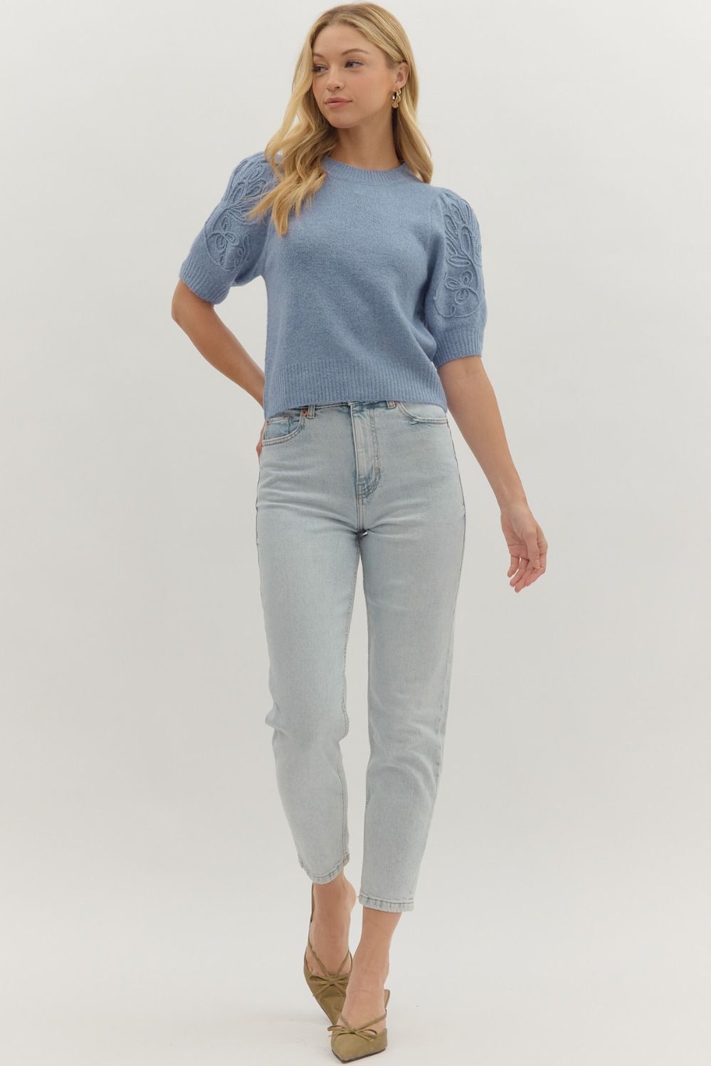 Eilana Puff Sleeve Sweater (Blue)